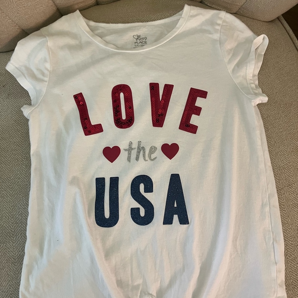 Girls Fourth of July T-shirt with tie in front